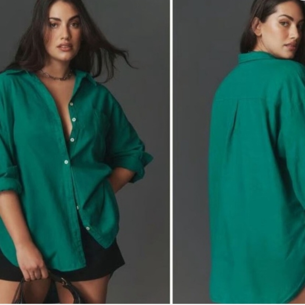 Anthropologie Green Button-Down Shirt